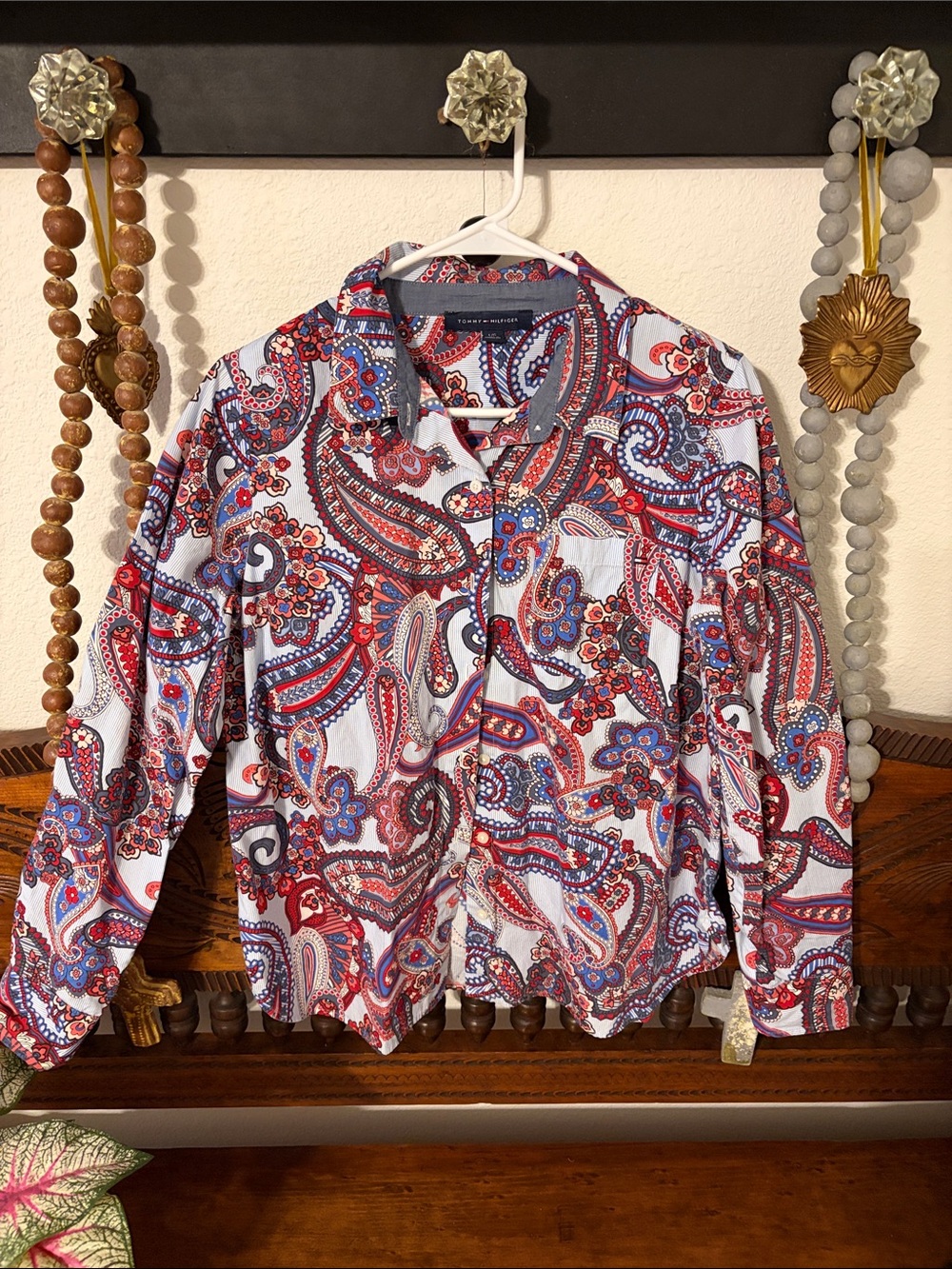 Tommy Hilfiger Women's Paisley Button-Down Shirt in Red, Blue, White
